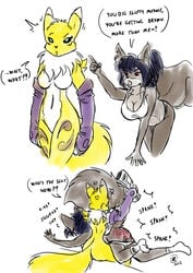 anthro canine comic digimon english_text female fox fur furry pussy renamon rodent s'zira s0lar1x spanking squirrel text wolf