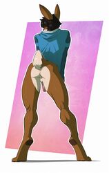 1boy anthro ass balls bottomless fur furry lagomorph male male_only penis rabbit solo spearfrost