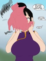 big_breasts bimbo bimbofication black_eyes black_hair brain_drain breast_expansion breasts bulma_briefs chichi cream dialogue dragon_ball dragon_ball_z female female_focus female_only majin mind_break panicking pink_cream salazaru screaming slime suffocation tagme thesalazar