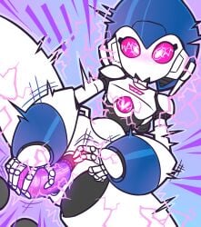 1girls clitoral_stimulation dildo dildo_in_pussy dildo_penetration electricity gravelurkertsk no_mouth no_nose original pink_eyes pink_sclera pussy robot robot_girl robot_humanoid solo solo_female vagina zone-archive zone-tron
