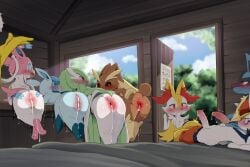 3:2 after_sex after_vaginal anthro anus biped blue_body blush bodily_fluids braixen butt cinderace cum cum_in_ass cum_in_pussy cum_in_vagina cum_inside dagasi eeveelution female female_penetrated feral gardevoir generation_1_pokemon generation_3_pokemon generation_4_pokemon generation_6_pokemon generation_8_pokemon genital_fluids genitals glaceon group hi_res hypno_(pokemon) inside lopunny lucario male male/female male_penetrating male_penetrating_female nintendo paws penis penis_in_pussy pokemon pokemon_(species) pupils pussy quadruped sweat sylveon tail vaginal vaginal_insertion vaginal_penetration vaginal_sex vulva white_body yellow_body