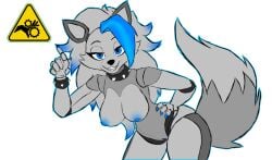 animatronic anthro blue_eyes breasts canid canine canis collar female five_nights_at_freddy's five_nights_at_freddy's:_security_breach genitals gesture hand_gesture looking_at_viewer machine mammal nipples pointing robot roli_poli roxanne_wolf roxanne_wolf_(fnaf) scottgames sigh smile smiling_at_viewer solo spiked_collar spikes steel_wool_studios tail vulva wolf