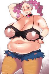 areolae arm_bands arm_up armpit_hair armpits bare_shoulders belly belt blue_eyes blush breasts choker denim_shorts erect_nipples fat female female_armpit_hair hand_on_head hand_on_hips hips huge_breasts jeans large_areolae muffin_top navel nintendo nippleless_clothes nipples npc_trainer pink_hair plump poke_ball pokemon pokemon_xy punk punk_girl_(pokemon) punk_girl_(pokemon_xy) smell solo standing sweat thick_thighs thighs tied_hair torn_clothes twintails wide_hips wrist_cuffs yokkora