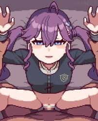 1boy 1girl 1girls animated animated_gif bar_censor blue_eyes bottomless censored commentary_request commission cum cum_in_pussy cum_inside gakuen_idolmaster hetero idolmaster kaya_rinha long_hair looking_at_viewer male_pov osimder penis pixel_art pov purple_hair sex skeb_commission twintails vaginal vaginal_penetration