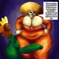 big_ass big_breasts big_penis comic green_skin hyper lacil_secret_(artist) plants_vs_zombies size_difference sunflower_(pvz)
