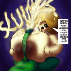 big_breasts big_penis comic cum green_skin lacil_secret_(artist) mushroom plants_vs_zombies sunflower_(pvz) titjob tits