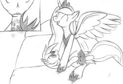 alicorn bed comic crotchboob crotchboobs cutie_mark equine female friendship_is_magic greyscale hair horn horse horsecock long_hair male monochrome my_little_pony penis pipsqueak_(mlp) pony princess_luna_(mlp) pussy sex smile straight tg-0 tiara wings young