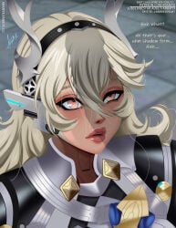 android_girl aramyx before_sex corrin_(fire_emblem) corrin_(fire_emblem)_(female) corrin_(fire_emblem_shadows) dialogue fire_emblem fire_emblem_fates fire_emblem_shadows huge_cock huge_penis incoming_sex luscious_lips more_at_source robot surprised surprised_expression