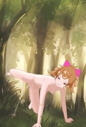 1girl all_fours artist_name barefoot breasts brown_eyes brown_hair completely_nude dog_girl doggystyle female female_only forest grass hanging_breasts inukai_komugi leaf leg_up marking_territory nature nipples non-web_source nude pee peeing peeing_in_forest peeing_on_grass peeing_on_tree pink_ribbon precure pretty_cure public_indecency public_nudity public_urination pussy ribbon small_breasts streaming_piss territorial_pissings tree wonderful_precure!