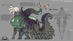 ze_blackball.d zeblackballd_(artist) the_vision_(zeblackballd) alien alien_girl 1boy1girl reference_image reference_sheet size_difference eldritch_horror eldritch_abomination 4_breasts huge_breasts multi_limb multi_breast long_tail tentacles anonymous_male
