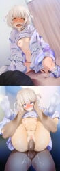 1boy 1boy1girl 1girls clothed comic_strip cowgirl_position cum full_nelson fumihiko_(pixiv2658856) hololive hololive_japan sex smile todoroki_hajime wet wet_pussy