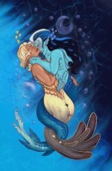 blonde-haired_male blonde_hair blue_body blue_hair blush bubbles cat_eyes cookie_run cookie_run_kingdom crispydestony fish fishtail gay_sex genderfluid long_tongue male/male merfolk mermaid merman ocean penetration pure_vanilla_cookie shadow_milk_cookie shark shark_teeth tan_body tan_skin tongue truthless_recluse twink underwater water yaoi