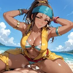 1girls ai_generated big_breasts brown_eyes brown_hair clothed clothed_female clothed_sex cowgirl cowgirl_position dark-skinned_female dark_skin hairband inside king_of_fighters large_breasts long_hair outdoors panties pov public riding tan tan_skin thick white_panties zarina_(kof) erection hard_cock cum cum_inside cumming cumming_inside cum_in_pussy cumshot
