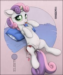 crotchboobs ecmajor equine female friendship_is_magic horn horse my_little_pony non-human_areolae nude pillow pony pussy solo sweetie_belle_(mlp) tiny_crotchboobs unicorn white_fur young