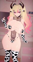 1girls 2026 3d ahoge areola_slip areolae ass big_areola big_ass bikini black_nails blonde_hair body_markings breasts breasts_bigger_than_head child_bearing_hips collar cow_bell cow_bell_collar cow_ears cow_girl cow_horns cow_print cow_print_bikini cow_print_gloves cow_print_thighhighs deluxe_rosie erect_nipples female female_only fingerless_gloves fishnets heart_ahoge hips horns hourglass_figure huge_breasts indie_virtual_youtuber indoors light-skinned_female light_skin long_hair looking_at_viewer mole mole_on_breast mole_under_eye multicolored_hair nipple_bulge pink_eyes pink_hair pubic_tattoo smile solo solo_female standing suko_(vtuber) tattoo thick_thighs thighhighs thighs thin_waist twintails virtual_youtuber wide_hips