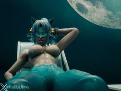 3d 3d_(artwork) 3d_model 3d_render abdominals abs big_boobs big_breasts commissions_open female female_focus female_only fit_female fitness marvel marvel_rivals mask masked masked_female nekomimi nipple_bulge nipples oiled oiled_body oiled_breasts oiled_skin patreon patreon_artist white_fox_(marvel) white_fox_(marvel_rivals) white_hair