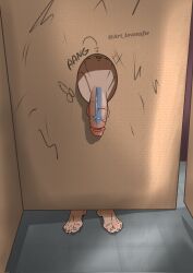 1boy aang air_nomad airbender_tattoo arrow arrow_(symbol) art_lovensfw avatar_legends avatar_the_last_airbender big_penis feet glory_hole half-erect hanging_penis light-skinned_male light_skin male male_only penis solo solo_male thick_penis toilet toilet_stall veiny_penis waiting