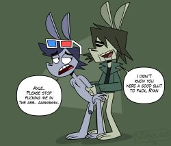 3d_glasses anal anal_sex anthro axle_(jumpcut!) balls beard chris_shwafer clothed clothed_male_nude_male erection gay gay_sex gravewalkers jumpcut! lagomorph male male_only penis rabbit ryan_patel wingusides yaoi youtube