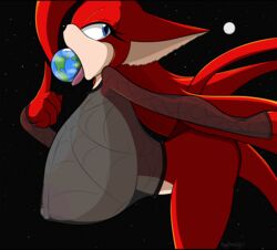 angel_the_catgirl angelthecatgirl anthro big_breasts breasts earth female fur furry giantess huge_breasts macro moon planet planet_vore red_body red_fur space vore