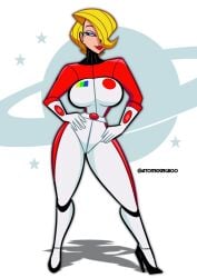 atomickingboo original original_character oc the_space_angels alison_rose 1girls female female_only solo clothing clothed fully_clothed suit spacesuit breasts big_breasts ass big_ass thighs thick_thighs light_skin light-skinned_female blonde_hair blonde_female blonde blonde-haired_female blonde_hair_female mole mole_under_eye eyeshadow purple_eyeshadow lipstick lips red_lipstick red_lips hand_on_hip hands_on_hips seductive seductive_look seductive_smile seductive_eyes seductive_pose seductive_mouth seducing seductive_body seductive_gaze seduction hair_over_one_eye 2d 2d_(artwork) 2d_artwork digital_media_(artwork) pinup artist_name 2026 gloves boots heels heel_boots bodysuit body_suit full_body full_body_suit