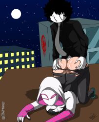 ambiguous_penetration ass_grab black_hair bodysuit bottomless doggy_style expressive_mask grabbing_ass grabbing_from_behind jose_yvgpi8 josetolleres2 josey8_(oc)(jose_yvgpi8) light-skinned_female looking_at_partner marvel night oc outdoors penetration penetration_from_behind ripped_clothing rooftop rooftop_sex self_insert spider-gwen spider-man spider-man:_across_the_spider-verse spider-man:_into_the_spider-verse superhero_costume superheroine tagme tie torn_clothes white_body
