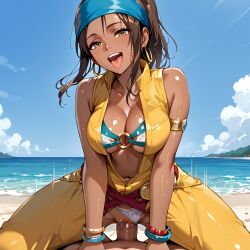 1girls ai_generated big_breasts brown_eyes brown_hair clothed clothed_female clothed_sex cowgirl cowgirl_position dark-skinned_female dark_skin grabbing hairband inside king_of_fighters large_breasts long_hair outdoors panties pov public riding tan tan_skin thick white_panties zarina_(kof) erection hard_cock huge_cock fucked getting_fucked