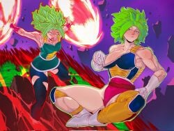 1girls big_breasts breasts cosplay dragon_ball dragon_ball_super dragon_ball_z female female_only female_saiyan gine_(cosplay) green_eyes green_hair kabozen kefla large_breasts official_alternate_costume saiyan seripa_(cosplay)