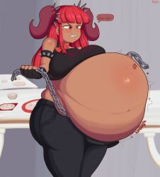 belly_overhang big_ass big_breasts breasts bubble_butt fat_ass female funlitogc gassychan_(artist) big_belly breasts_bigger_than_head dark-skinned_female devil_horns emily_(funlitogc) fat female_only gigantic_ass gigantic_breasts huge_breasts huge_thighs hyper_belly hyper_fat hyper_thighs large_breasts morbidly_obese morbidly_obese_female obese obese_female overweight overweight_female punk punk_girl punk_hair red_eyes red_hair tan_body thick_ass thick_thighs thighhighs voluptuous bubble_ass alternate_version_available chain metal_chain english_text