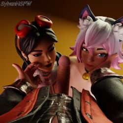 1boy 2026 2girls 3d 3d_render back_to_the_future black_hair blender blender3d blender_cycles blue_eyes catrin_glitch_(fortnite) completely_nude cute cute_face epic_games female female_only fortnite fortnite:_battle_royale hi_res jules_(fortnite) male marty_mcfly nude_female nude_male penis pink_hair pov render sylvannsfw uncensored watermark yellow_eyes