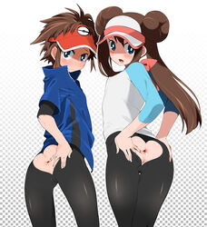 agemono androgynous anus ass ass_cutout bad_id blue_eyes blush brown_hair bulge cameltoe erect_nipples female femboy from_behind heart heart_cutout long_hair looking_back nate_(pokemon) nintendo nipples pants pantyhose pokemon pokemon_bw2 presenting pussy raglan_sleeves rosa_(pokemon) shirt short_hair spread_anus spread_ass take_your_pick torn_clothes torn_pantyhose visor visor_cap