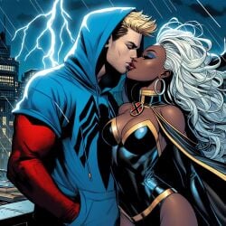 1boy 1girls ai_generated ben_reilly dark-skinned_female dark_skin female human human_only interracial kissing light-skinned_male light_skin male marvel marvel_comics ororo_munroe penetration scarlet_spider sex spider-man_(series) storm_(x-men) straight superheroine white_hair x-men