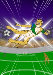 abs anthro ball balls barefoot casual_nudity cheetah colonel_lazuli feet felid feline fur genitals hi_res humanoid_hands laz male mammal manly markings muscular muscular_anthro muscular_male nipples nude outdoor_nudity outside pecs penis soccer soccer_ball social_nudity solo sport spots tail