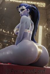 ai_generated amelie_lacroix ass ass_focus bending_over big_ass big_butt overwatch overwatch_2 panties ponytail pornlandlord pussy thick thick_ass thick_thighs widowmaker