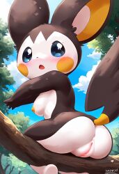 2024 adorable ai_generated anthro ass breasts cute emolga female feral fur membrane pokemon pokemon_(species) pussy semi-anthro shy tail