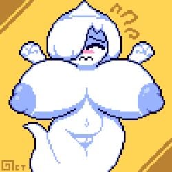 1girls anthro areola areolae bimbo boo_(mario) chubby embarrassed female_only ghost ghost_girl hair_over_one_eye hitaikakushi huge_breasts mario_(series) naked nintendo nipples nude octotron2000 pixel_art plump shy solo solo_female thick_thighs white_body white_hair wide_hips