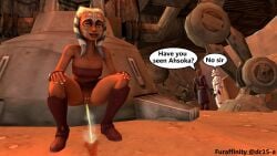 ahsoka_tano alien anakin_skywalker clone_trooper clone_wars desperation dialogue highres looking_pleasured looking_relieved orange_skin peeing peeing_on_floor pissing_on_floor public_exposure public_urination pussy relief skirt speech_bubble squatting star_wars star_wars:_the_clone_wars steam text togruta tubetop upskirt urine urine_on_ground urine_puddle urine_splatter urine_stream