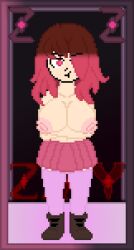 bete_noire betty_noire big_breasts boob boots brown_hair glitchtale long_socks nipples pink_eyes pink_hair red_skirt skirt zixy