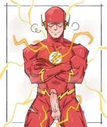 245and8pm balls barry_allen big_balls big_penis blush clothing dc dc_comics erection flash male male_only penis power_display solo speedster the_flash tight_clothing