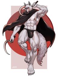 anthro big_bulge bulge canid canine canis death_(puss_in_boots) dreamworks fur furry male male_nipples male_only mammal muscular_anthro muscular_male nipples puss_in_boots_(film) puss_in_boots_the_last_wish underwear white_body white_fur wolf