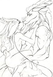 braid breasts caltroplay dragon eye_contact female hair horn long_hair looking_at_another male monochrome penetration sketch straight toned vaginal_penetration whiskers