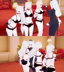 3d 4girls bondage brush18 cerberus_(helltaker) comic demon dog_ears female female_only helltaker horns koikatsu lucifer_(helltaker) red_eyes tagme white_hair yuri