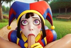 1boy 1girls :>= ai_generated blowjob clown clown_girl clown_makeup cute fellatio female glitch_productions gooseworx hand_on_penis hypet lips looking_at_viewer off_screen_male_character offscreen_male oral petite pomni_(the_amazing_digital_circus) pov realistic seductive_eyes seductive_mouth slim sucking sucking_penis tadc_x_humans the_amazing_digital_circus