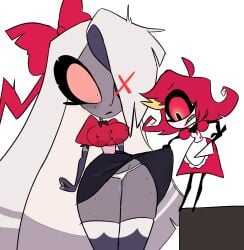 breasts hazbin_hotel milking_breasts niffty thighs_bigger_than_torso thighs_together vaggie_(hazbin_hotel) vagina wet_clothes wet_pussy