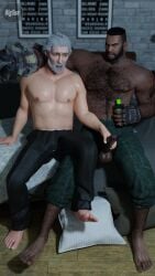 3d ae_difference barret_wallace beard bigsunsfm crossover final_fantasy final_fantasy_xv gay interracial male male_focus male_only old_man penis_grab regis_lucis_caelum undressing