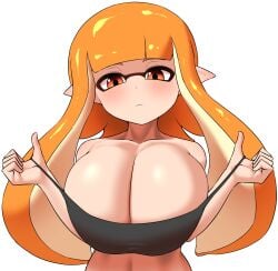 1girls alternate_breast_size bikini breasts female hi_res inkling inkling_girl kaori_(splatoon) large_breasts light-skinned_female light_skin long_hair navel nintendo nobunagapero orange_hair shiny_skin splatoon splatoon_(series) sweat tentacle_hair thick_thighs wide_hips