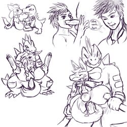 2012 anal erection feraligatr gay haychel human lucario male penis pokemon pokemon_(species) sketch totodile