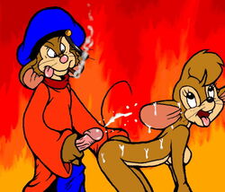 after_sex all_fours an_american_tail anthro breasts brother brother_and_sister brown_fur cigar clothes clothing cum_on_back female fievel_mousekewitz fur furry furry_breasts furry_ears hat humanoid_penis incest male mammal mouse nude penis raised_tail rodent round_ears side_view sister smile smoke smoking spraying tagme tail tanya_mousekewitz tongue tongue_out