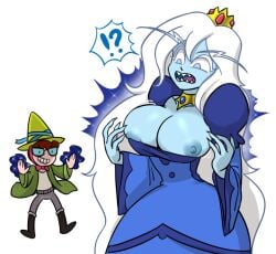 1girls adventure_time betty_grof blue_skin breast_expansion cartoon_network centinel303 huge_breasts ice_queen_(adventure_time) nipples rule_63 white_hair