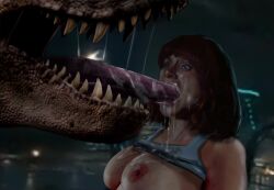 1girls artist_request breasts bryce_dallas_howard claire_dearing dinosaur female forced human imminent_death imminent_vore interspecies jurassic_world light-skinned_female light_skin oral oral_rape rape red_hair rexy_(jurassic_park) tongue tongue_fucking tyrannosaurus_rex zoophilia