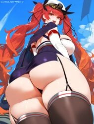 1girls ai_generated ass ass_focus azur_lane big_ass big_breasts black_legwear black_ribbon black_thighhighs breasts curvy_body curvy_female curvy_figure dat_ass elbow_gloves fat_ass gloves hair_ribbon honolulu_(azur_lane) huge_ass huge_breasts large_ass large_breasts legwear looking_at_viewer lucyla massive_ass red_eyes red_hair ribbon thick_thighs thighhighs twintails voluptuous_female white_gloves